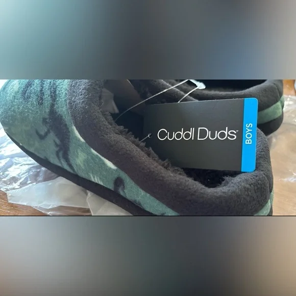 New Cuddl Duds DINOSAUR Boys' Green and Black Slippers large 5 6 - Picture 7 of 10